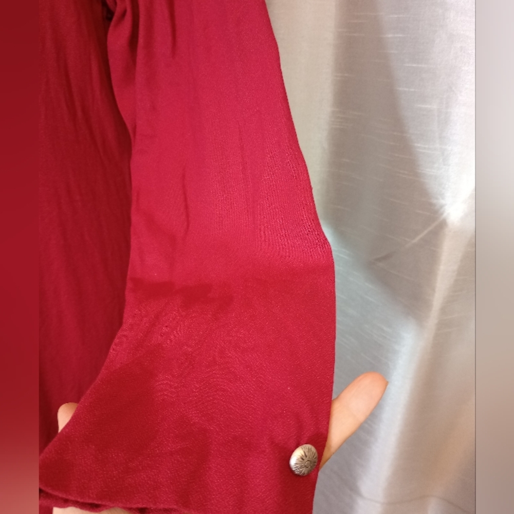 Christie & Jill Vintage Maxi, Dress, Red ButtonUp, V-Neck, Long Sleeve, 10 - Picture 5 of 15